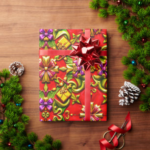 ~ Red, Purple, Green and Gold ~ Wrapping Paper