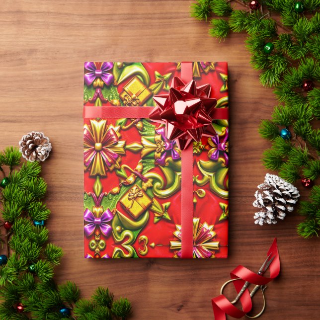 ~ Red, Purple, Green and Gold ~  Wrapping Paper (Holiday Gift)