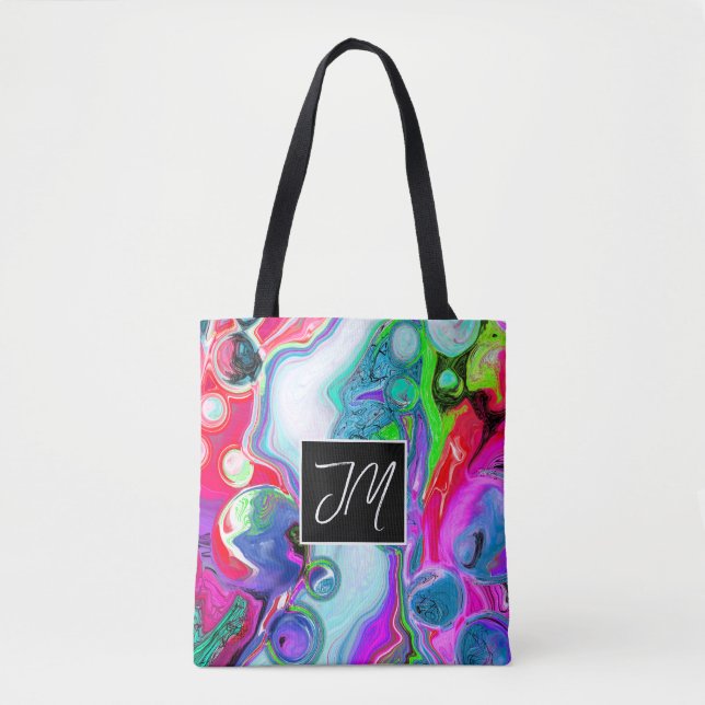 Red, Purple Marble Fluid Art Personalized Tote Bag (Front)