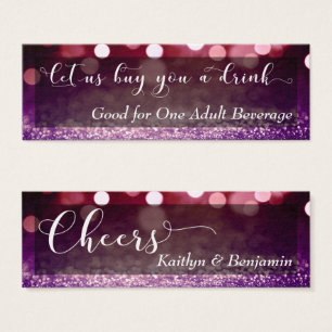 Red Purple Ombre Bokeh Script Mini Drink Ticket