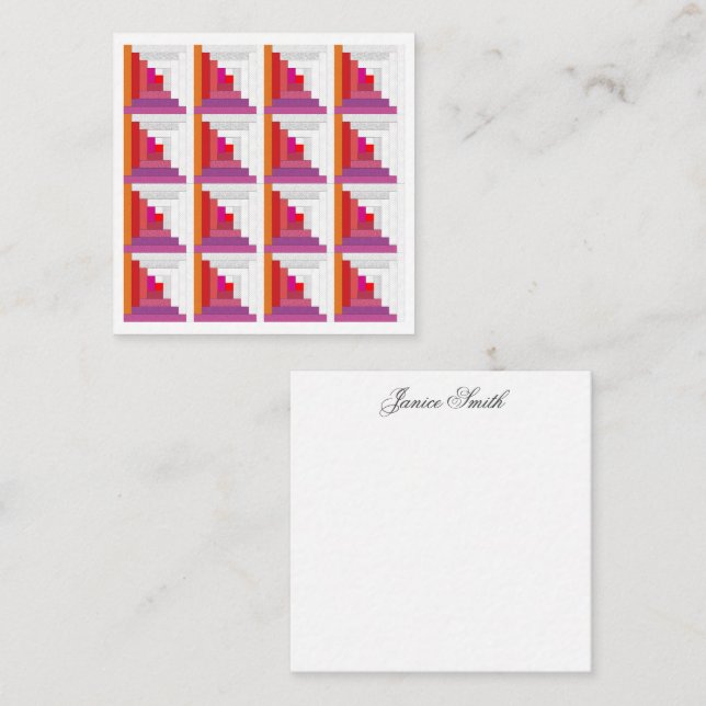 Red, Purple, Orange And White Log Cabin Quilt Note Card (Front/Back)