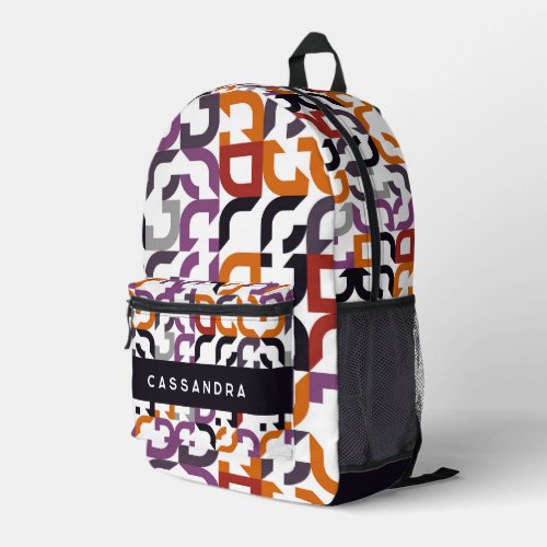 Red Purple Orange Black Midcentury Art Pattern Printed Backpack