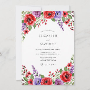 Red Purple Painterly Bloom Wedding Invitation