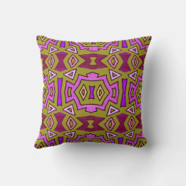 Red Purple Pink Caveman Doodles on Green Pattern Throw Pillow