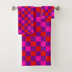 Red Purple Pink Checkered Pattern Design Bath Towel Set