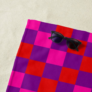 Red Purple Pink Checkered Pattern Design Beach Towel