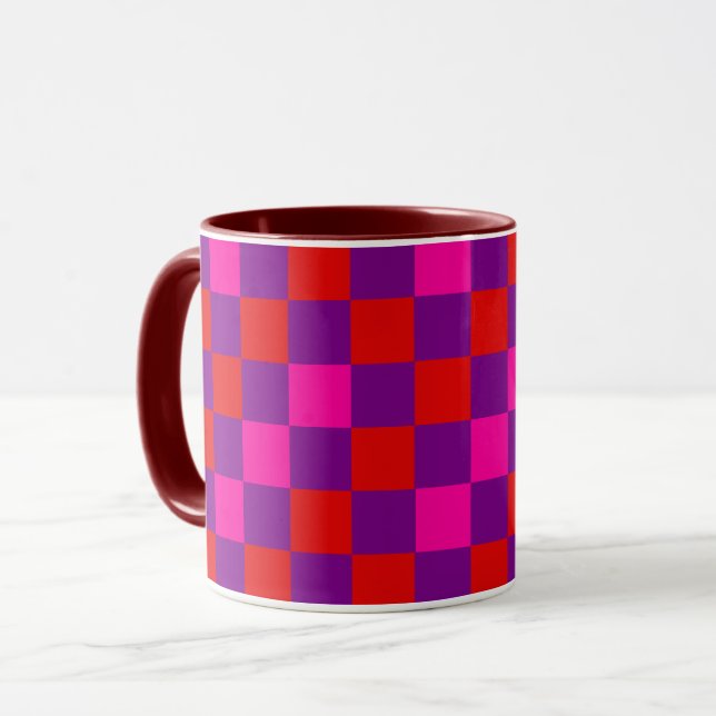 Red Purple Pink Checkered Pattern Design  Mug (Front Left)