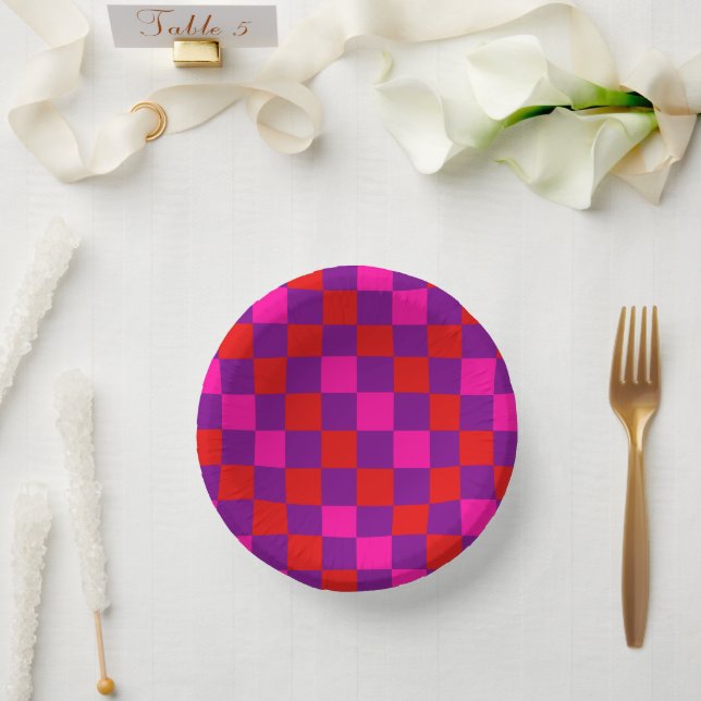 Red Purple Pink Checkered Pattern Design  Paper Bowls (Wedding)