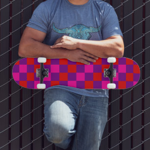 Red Purple Pink Checkered Pattern Design Skateboard