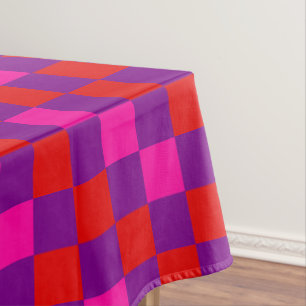 Red Purple Pink Checkered Pattern Design Tablecloth