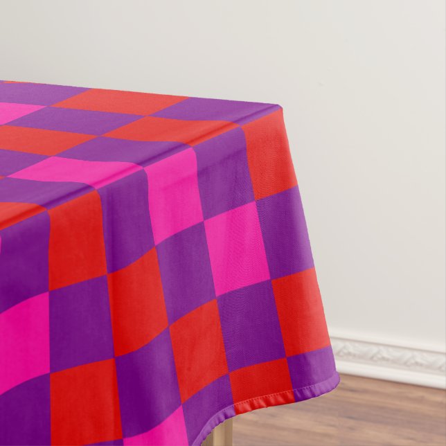 Red Purple Pink Checkered Pattern Design  Tablecloth (In Situ)
