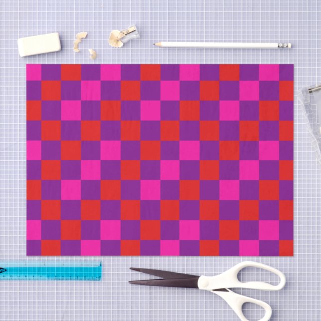 Red Purple Pink Checkered Pattern Design  Tissue Paper (Craft)