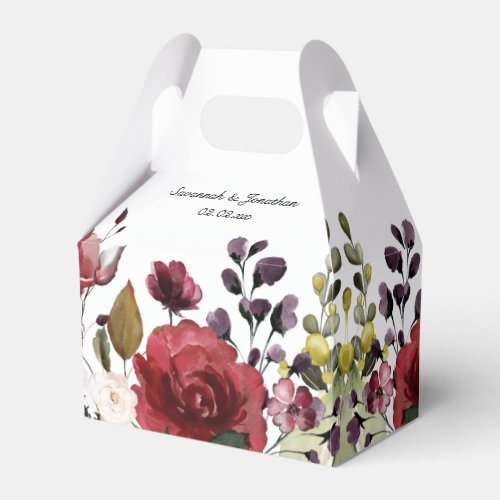 Red Purple Pink White Watercolor Floral Wedding Favor Boxes