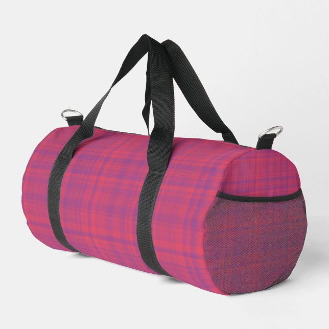 Red Purple Plaid Pattern Small Duffle Bag (Right Corner)