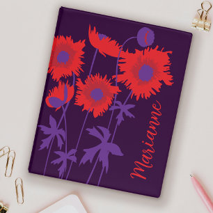 Red purple poppies floral custom name mini binder