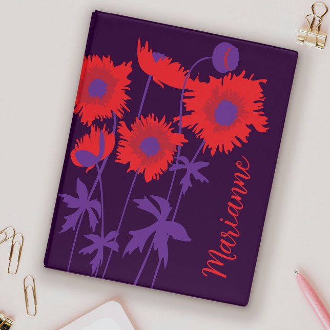 Red purple poppies floral custom name mini binder (Creator Uploaded)