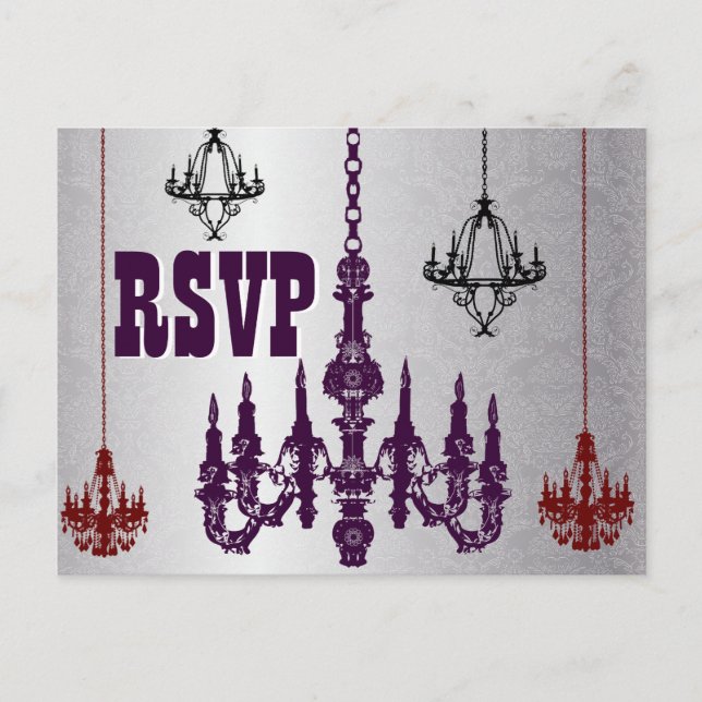 Red, Purple & Silver Chandelier RSVP Postcards (Front)