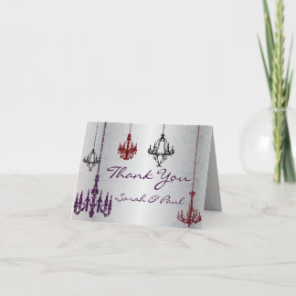 Red Purple & Silver Chandelier Thank You Card