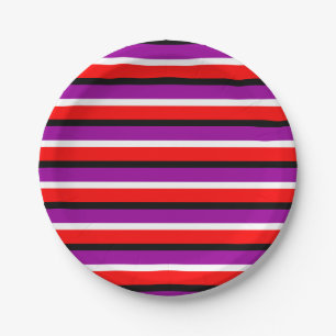 Red Purple Stripes Pattern Design Paper Plates