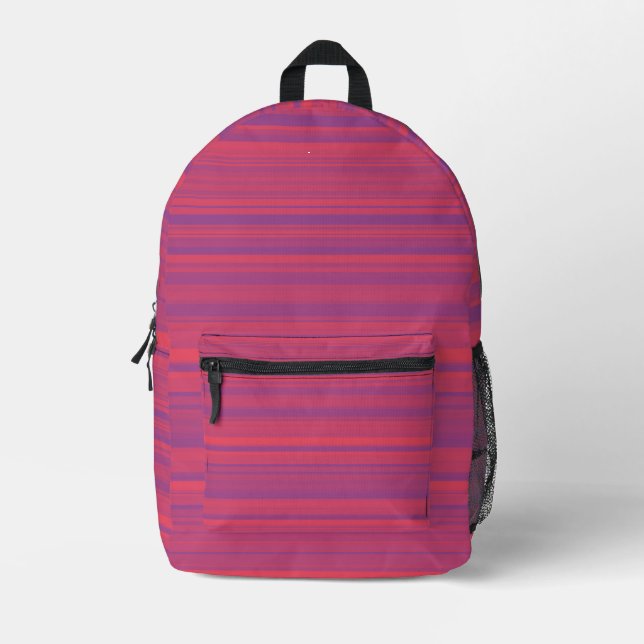 Red Purple Stripes Seamless Pattern Printed Backpack (Front)
