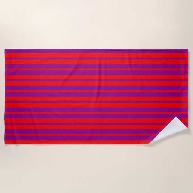 Red Purple Stylish Stripes Pattern Design  Beach Towel (Front)