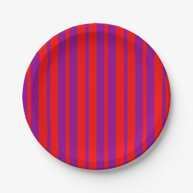 Red Purple Stylish Stripes Pattern Design  Paper Plates (Front)