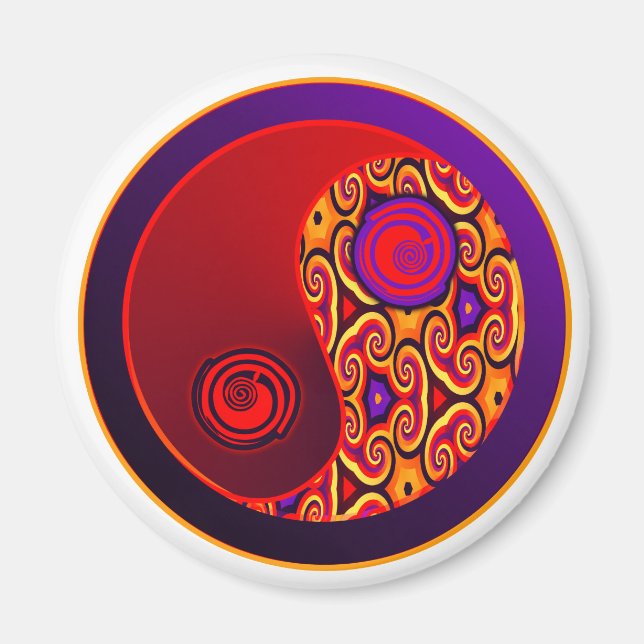 Red & Purple Swirls Yin Yang Magnet (Front)