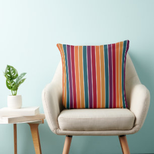 RED PURPLE TEAL ORANGE YELLOW STRIPES THROW PILLOW