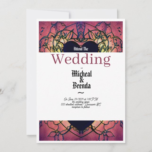 Red, purple wedding Invitation (Front)