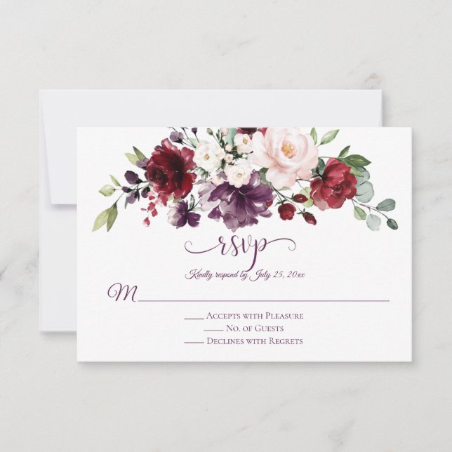 Red Purple White Green Floral Calligraphy RSVP (Front)