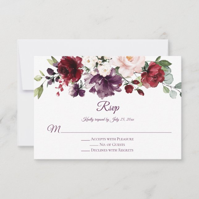 Red Purple White Green Floral Purple Back RSVP (Front)
