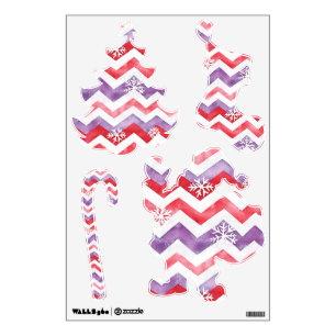 Red Purple White Snowflakes Stripes Christmas Wall Decal