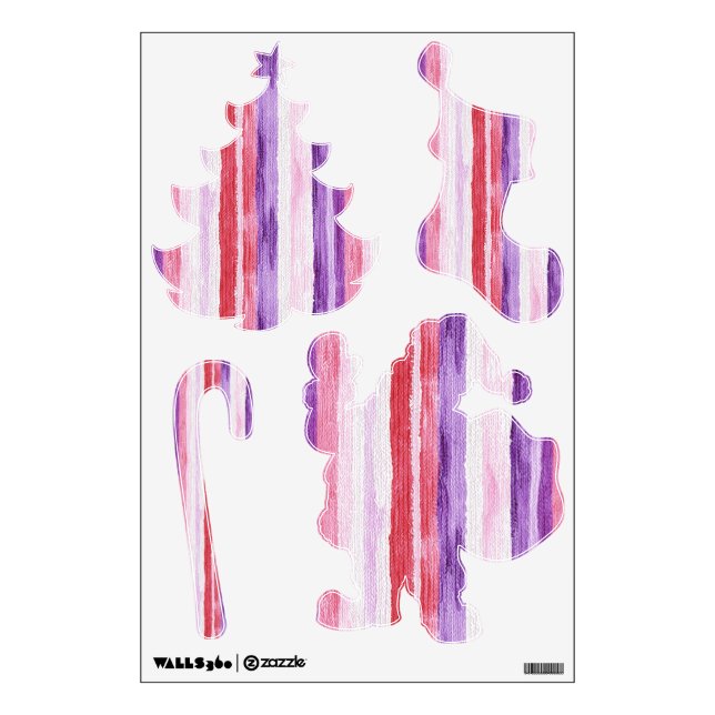 Red Purple White Stripes Christmas Wall Decal (Front)