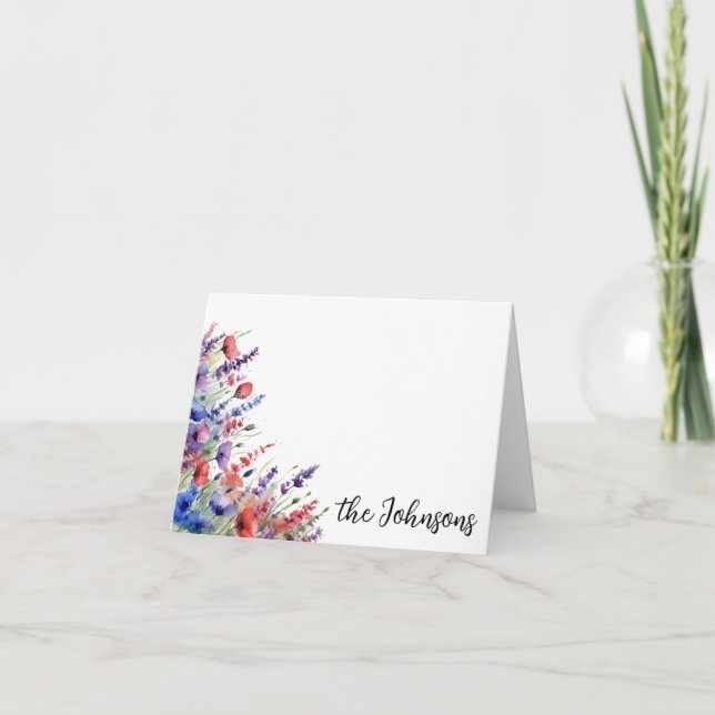 Red Purple Wildflower Custom Stationery Thank You Card (Front)