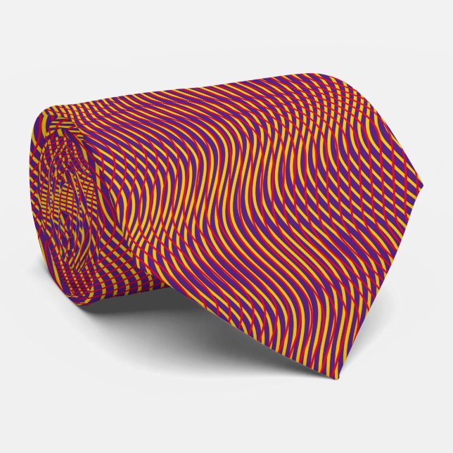 Red Purple Yellow Abstract Trippy Wavy Psychedelic Neck Tie (Rolled)