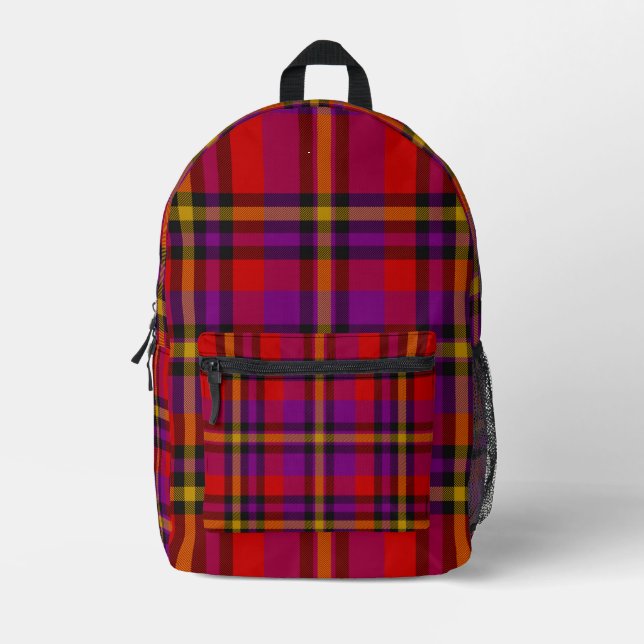 Red Purple Yellow Check Tartan Plaid Backpack (Front)