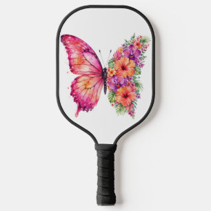 RED PURPLE YELLOW MORPHED FLORAL BUTTERFLY PICKLEBALL PADDLE