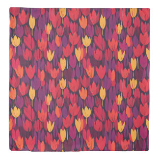 Red, purple, yellow tulip floral pattern duvet cover