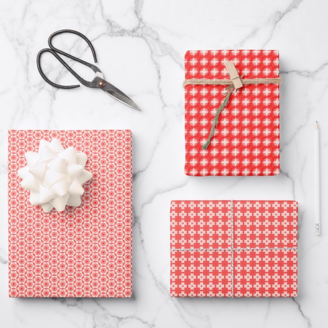 Red Puzzle Elegance Wrapping Paper Sheets (Front)