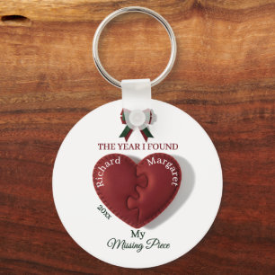 Red Puzzle Heart Missing Piece Custom Couple Names Keychain