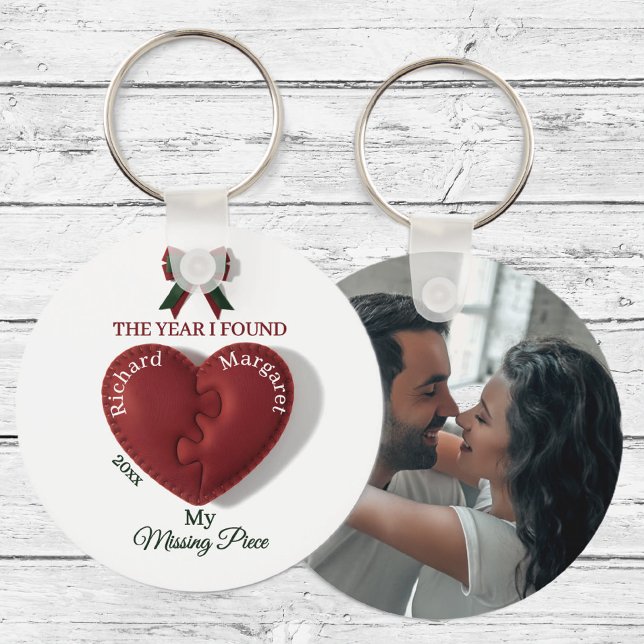 Red Puzzle Heart Missing Piece Custom Photo Keychain (Creator Uploaded)