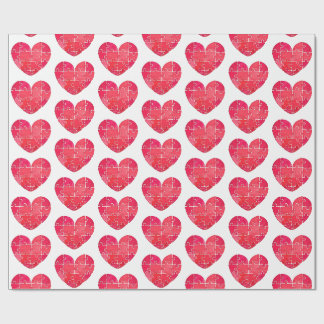 Red puzzle hearts, watercolor seamless pattern wrapping paper