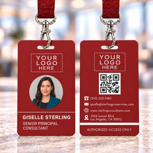 Red QR Code Company Photo Name Tag ID Badge