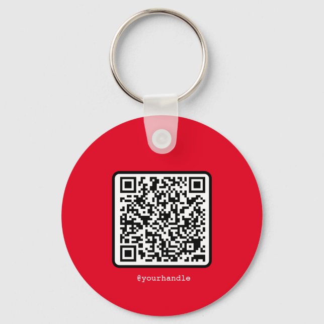 Red QR Code Key Ring Social Media Custom Monogram (Front)