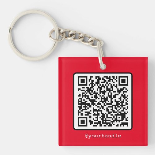 Red QR Code Key Ring Social Media Square Acrylic