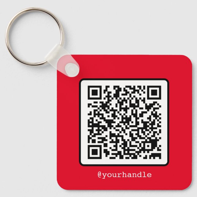 Red QR Code Key Ring Social Media Square Aluminium (Front)
