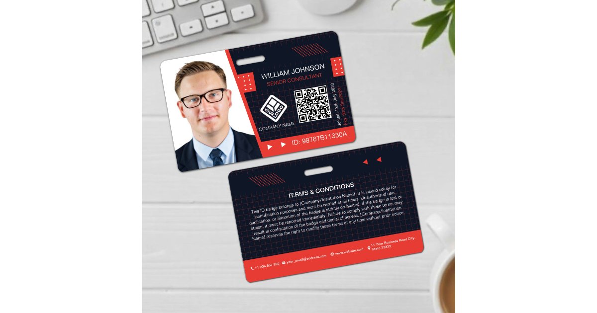Code Role Id Badges Red QR Code Photo ID Badge | Corporate Employee | Zazzle