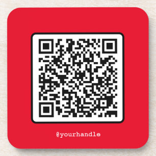 Red QR Code Social Media Custom Simple Modern Beverage Coaster