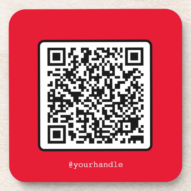 Red QR Code Social Media Custom Simple Modern Beverage Coaster (Front)