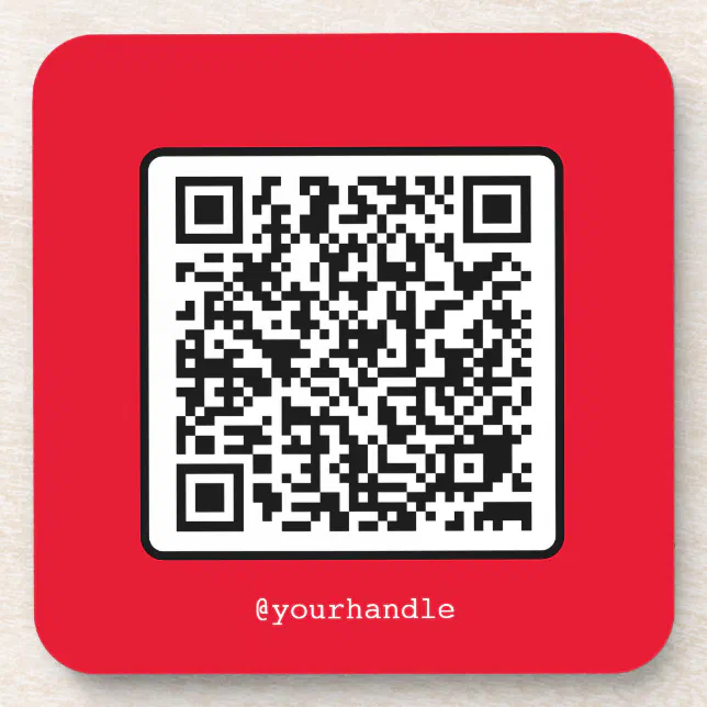Red QR Code Social Media Custom Simple Modern Beverage Coaster Zazzle